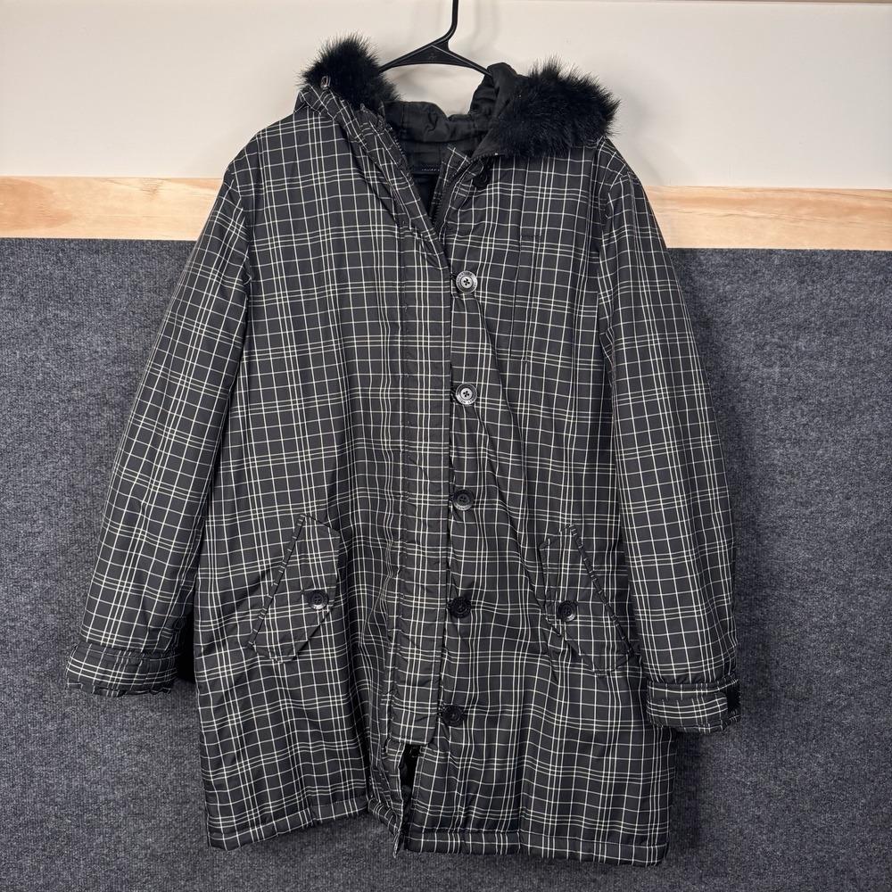jones new york signature winter‎ coat black/white check zip toggles Size XL